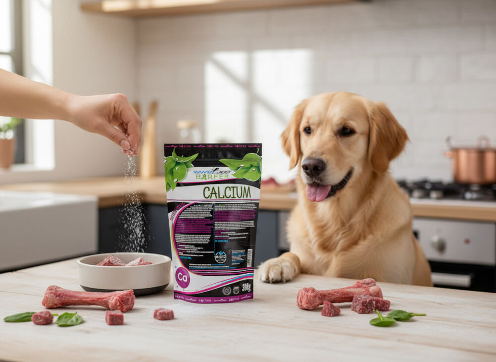 Suplement dla psa GAME DOG Barfer Calcium Citrate 300 g Posypywanie mięsa dla psa proszkiem Barfer Calcium (Cytrynianem Wapnia) w trakcie przygotowywania diety BARF.