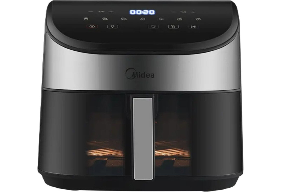 Air Fryer Frytkownica beztłuszczowa MIDEA MAD55000ADK0 z okienkiem do obserwacji postępów gotowania design tło prezentacja wizualizacja Szybkie gotowanie bez wysiłku