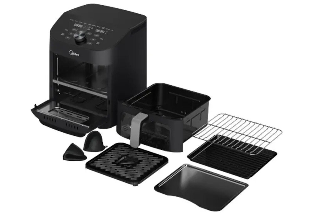 Air Fryer Frytkownica beztłuszczowa MIDEA MAD1100DADK z podwójnym koszem i rusztem do grilla Łatwość czyszczenia na co dzień Powłoka zapobiegająca przywieraniu wyjmowane elementy