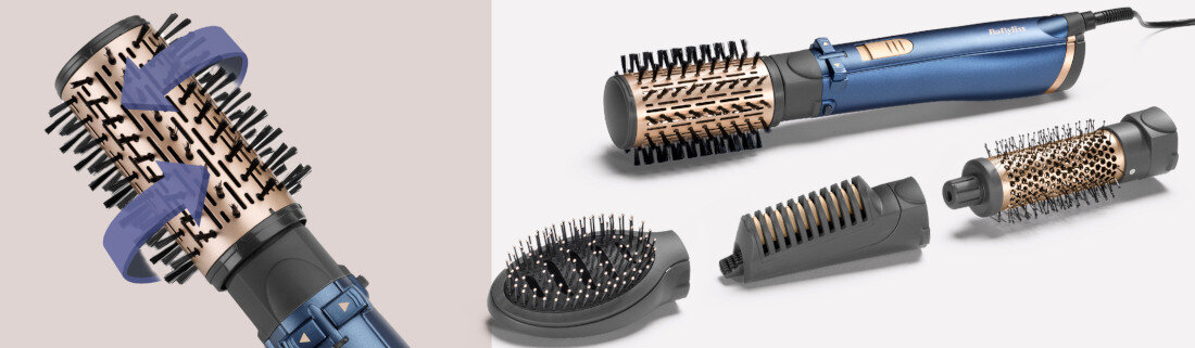 Suszarko-lokówka BABYLISS Style Pro 1000 AS965E stylizowanie modelowanie cztery nasadki fryzury wygładzenie włosy objętość dyspozycja obrotowa szczotka szczotka termiczna nasadka prostująca rozmiar