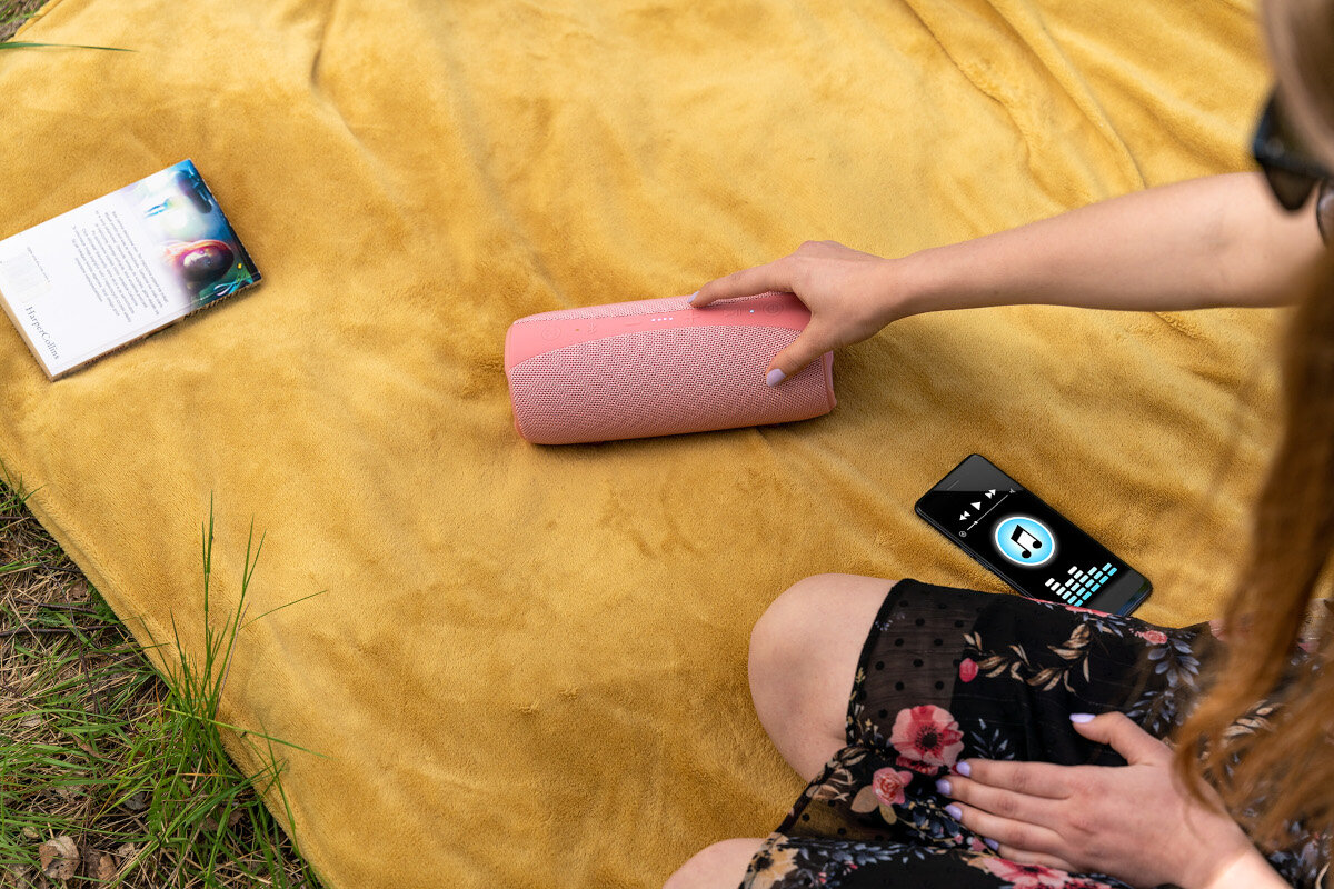 GŁOSNIK MOBILNY XMUSIC BTS850G BLUETOOTH rozowy bluetooth aux usb-c radio