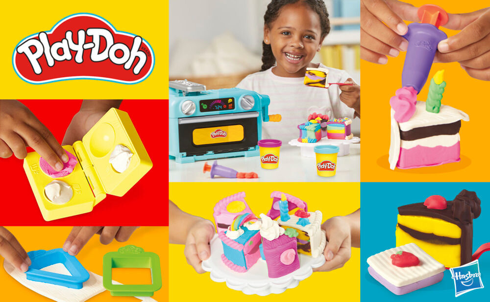 Ciastolina PLAY-DOH Tęczowy piekarnik G04975L0 Play-Doh Super Slice Cake Playset zabawka kreatywna kuchnia torty dzieci
