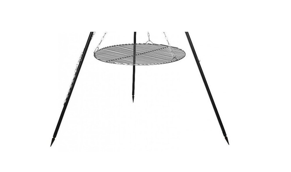 Grill ogniskowy FARMCOOK Oskar alternatywa dla tradycyjnego ogniska stabilne nogi ruchome połączenie nóg łańcuch  połączenie z rusztem za pomocą karabinków wyjątkowe miejsca do relaksu