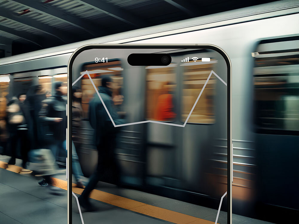 Szkło hartowane ILERA Fantom do Apple iPhone 16 Pro Max + szkło hartowane na plecki zdjęcie szkło i obrys telefonu na tle metra