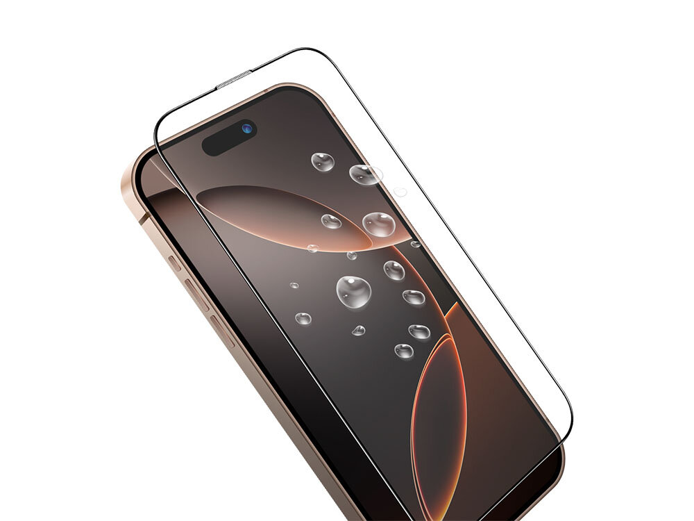 Szkło hartowane ILERA Fantom do Apple iPhone 16 Pro Max + szkło hartowane na plecki zdjęcie opakowanie z logo szkło ochronne na czarnym tle