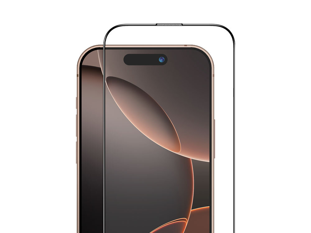 Szkło hartowane ILERA Deluxe Original do Apple iPhone 16 Pro Max zdjęcie telefon i szkło ochronne na białym tle