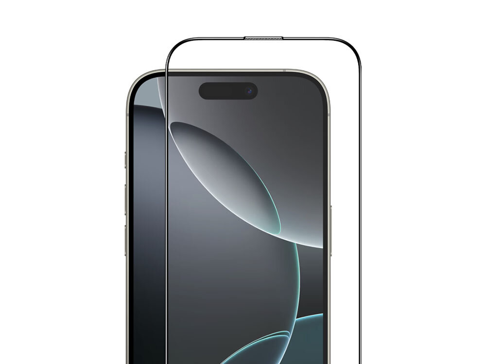 Szkło hartowane ILERA Deluxe Original do Apple iPhone 16 Pro zdjęcie telefon i szkło ochronne na białym tle