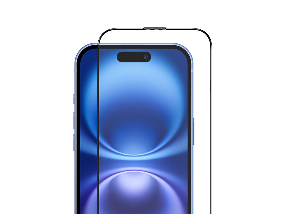 Szkło hartowane ILERA Deluxe Original do Apple iPhone 16 Plus zdjęcie telefon i szkło ochronne na białym tle