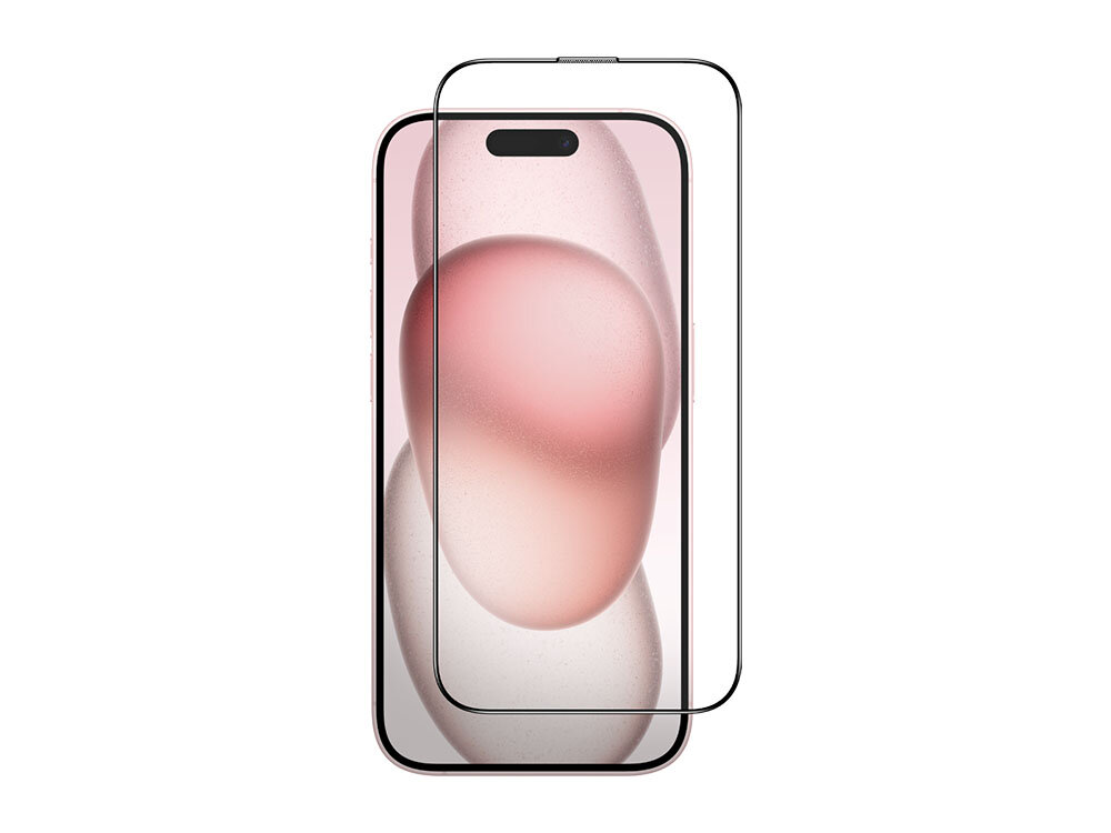 Szkło hartowane ILERA Deluxe Original do Apple iPhone 15 Pro zdjęcie telefonu i szkło ochronne na białym tle