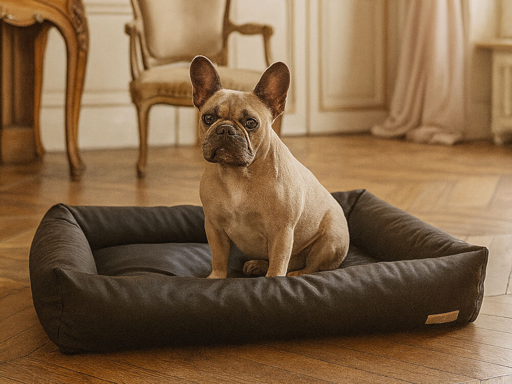 Legowisko dla psa E-DOGGY Den pies leżący na legowisku design materiały zdrowie pupila