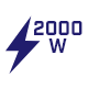 Ikona przedstawia symbol błyskawicy z tekstem \'2000 W\' w kolorze granatowym.