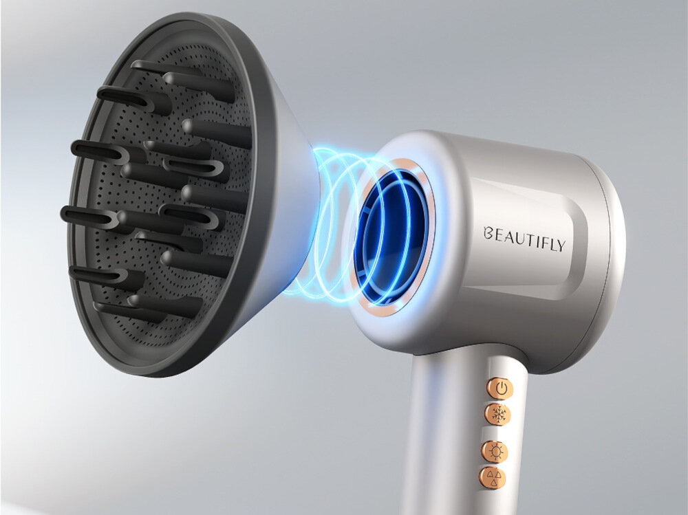 Suszarka BEAUTIFLY Ionboost Wygodne mocowanie końcówek Mocne magnesy zmiana końcówek stylizacje komfort użytkowania ułatwienie pielęgnacja włosy 