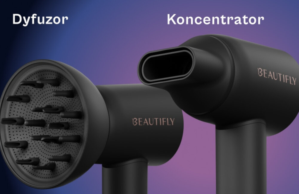 Suszarka BEAUTIFLY Velaair Dwa sposoby stylizacji dwie końcówki dyfuzor koncentrator