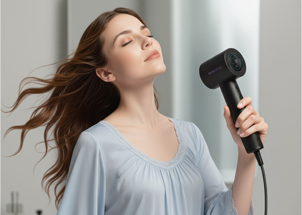 Suszarka BEAUTIFLY Mistessence Dopasowana do potrzeb 7 poziomów temperatury 3 prędkości nawiewu temperatura personalizacja kontrola fryzura