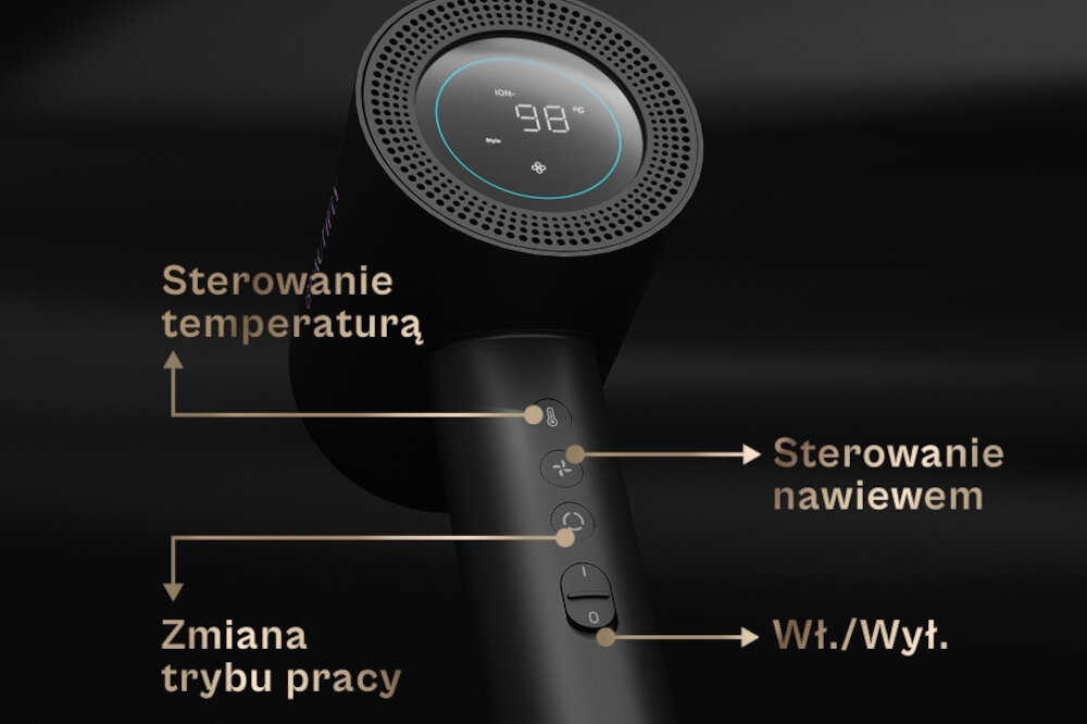 Suszarka BEAUTIFLY Mistessence Wygoda obsługi Duży i czytelny wyświetlacz LCD kontrola ustawienia parametry
