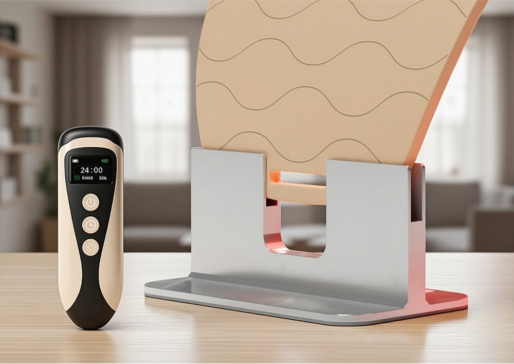 Urządzenie do terapii światłem led BEAUTIFLY Omnilight Pro bezprzewodowy pilot, proste włączenie i wyłączenie, możliwa zmiana światła