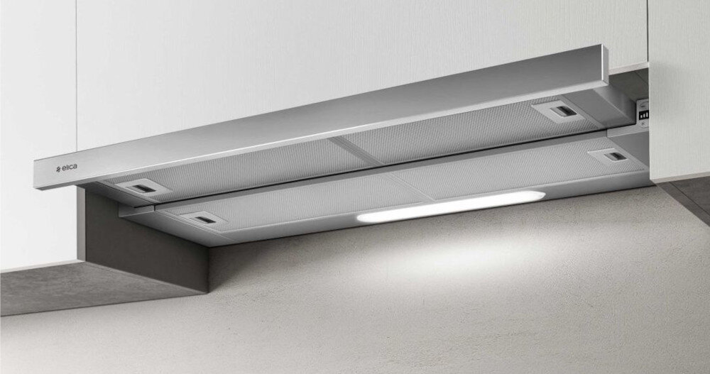 OKAP ELICA ELITE 35 GRIX A 60 wizualizacja wysunięty światło pasek LED energooszczędny niskie zużycie energii oszczędność prądu ekologiczny mniejszy ślad węglowy