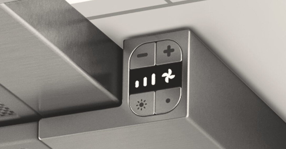 OKAP ELICA ELITE 35 GRIX A 60 zbliżenie przyciski poziomy plus minus 3 prędkości tryby panel sterowania przyciski elektroniczne tryb intensywny delay switch off intuicyjna obsługa