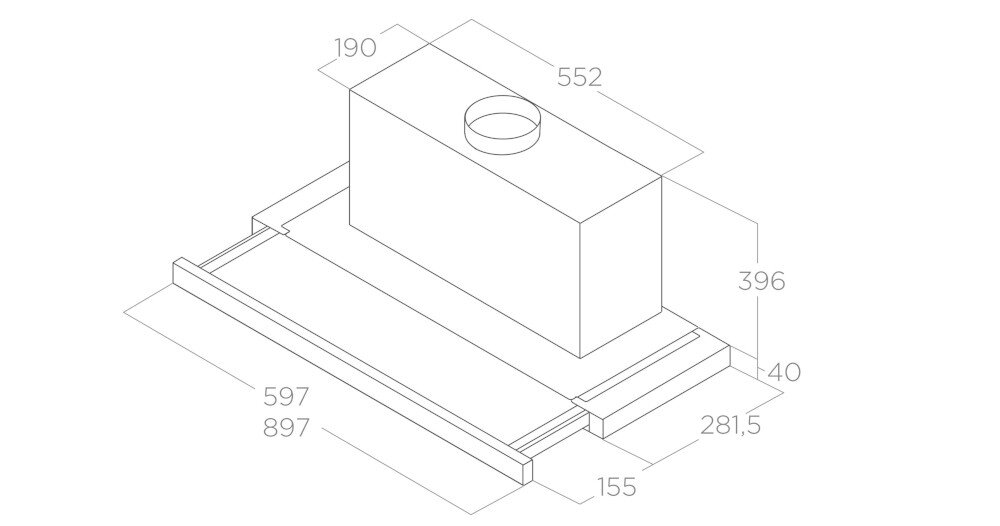 OKAP ELICA ELITE 35 GRIX A 60 zdjęcie techniczne wymiary wysokość szerokość głębokość aluminiowy filtr przeciwtłuszczowy poziom dźwięku