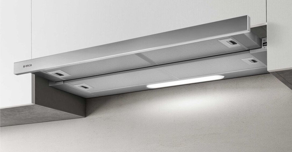 OKAP ELICA ELITE 35 GRIX A 90 wizualizacja wysunięty światło pasek LED energooszczędny niskie zużycie energii oszczędność prądu ekologiczny mniejszy ślad węglowy