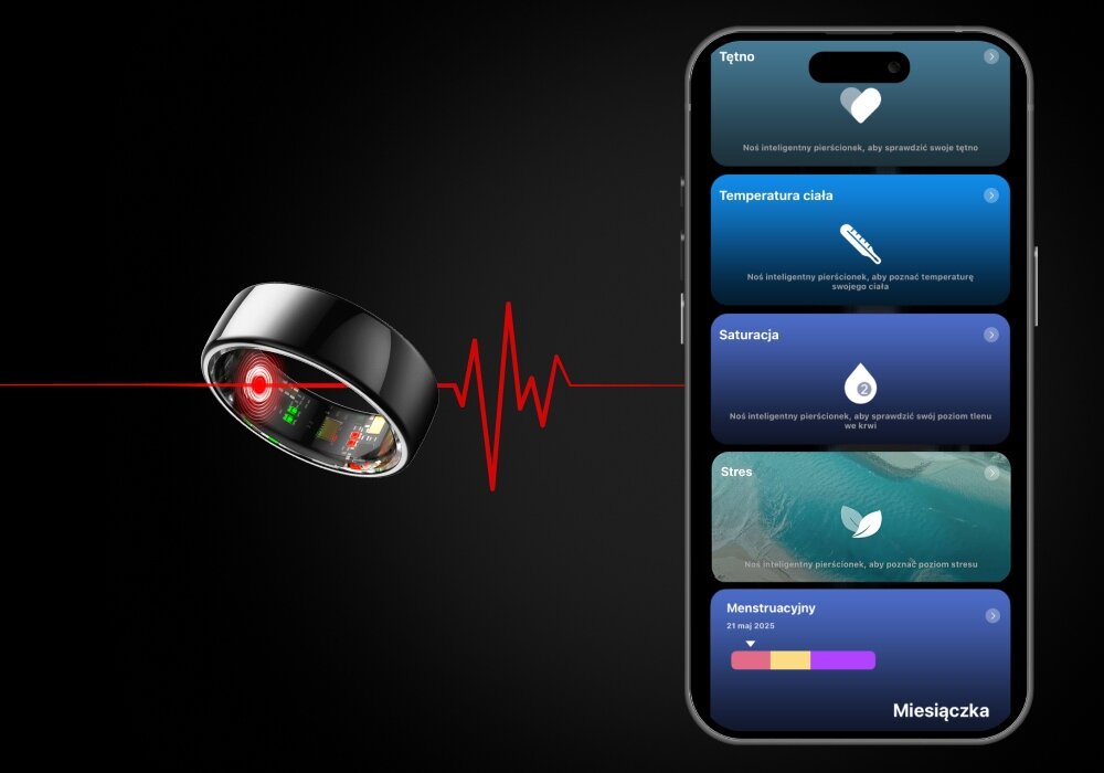 Smartring FOREVER Astral SR-100 screen z apki sygnały biometryczne aplikacja poziom stresu i natlenienie krwi
