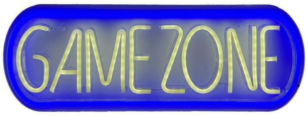 Neon LED BELINE Light Game Zone prezentacja na białym ozdoba LED Game Zone neon na USB-A 5V wejście 100-240V do pokoju gracza z napisem montaż na ścianę trwała konstrukcja wymiary komputer powerbank tworzywo AS PVC styl bezpieczeństwo łatwy montaż