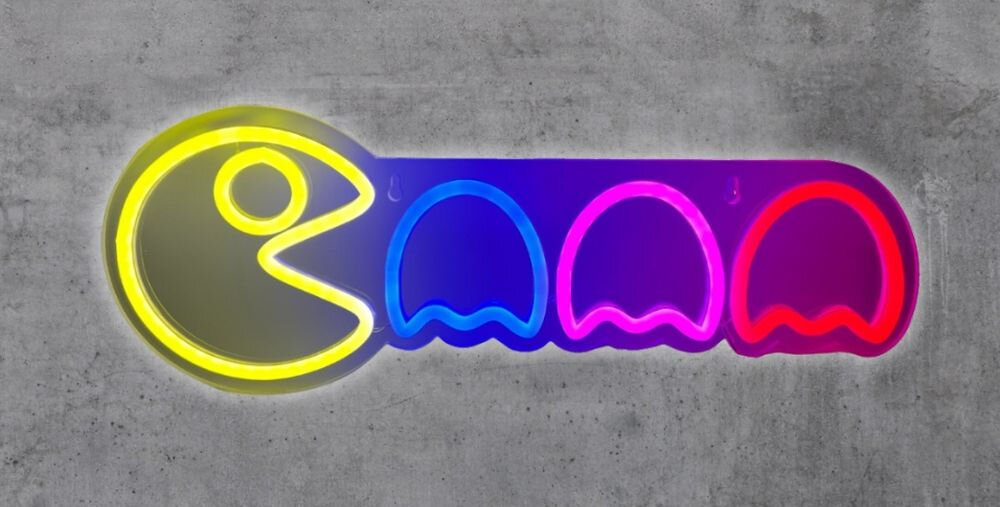 Neon LED BELINE Light Pac i duszki prezentacja na szarej ścianie dekoracja ścienna 42,5x15 cm
