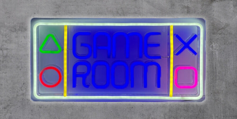 Neon LED BELINE Light Gamepad Game Room z symbolem kontrolera prezentacja na szerj ścianie dekoracja do pokoju gracza