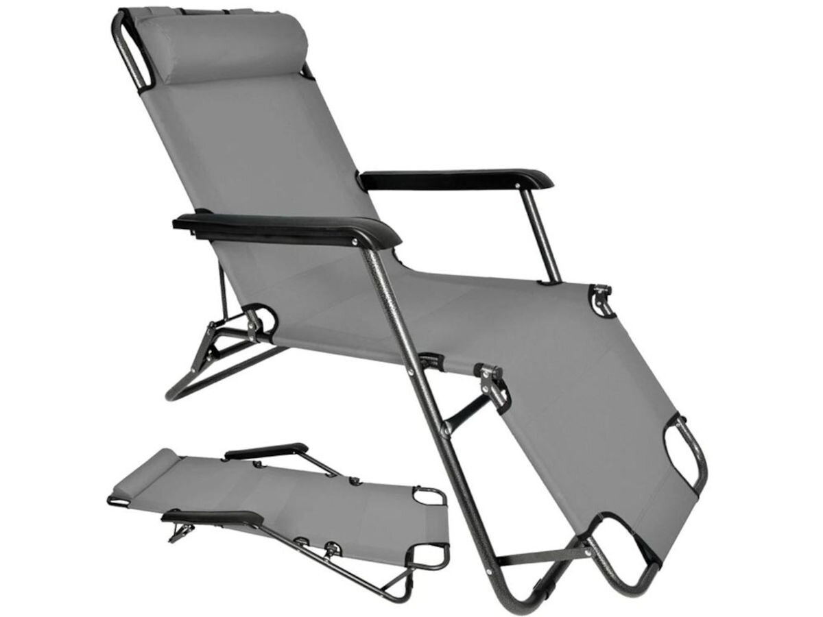 Leżak BLACK FOREST L-0279S Szary, 2w1, fotel, podnóżek, zagłówek, Zestawienie leżaków przy basenie w ogrodzie.