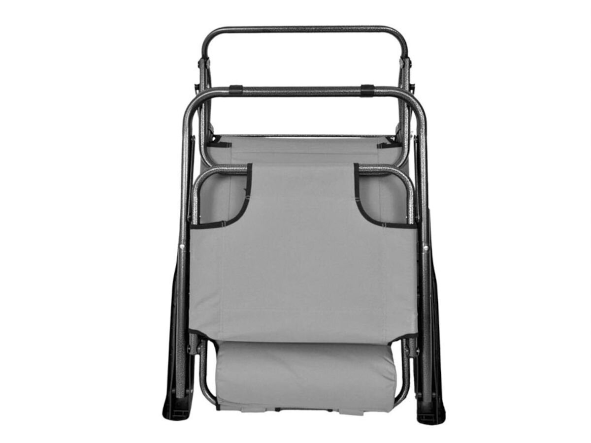 Leżak BLACK FOREST L-0279S Szary, składany, przechowywanie, garaż, sezonowy, Podgląd z tyłu leżaka z kieszeniami na drobiazgi.