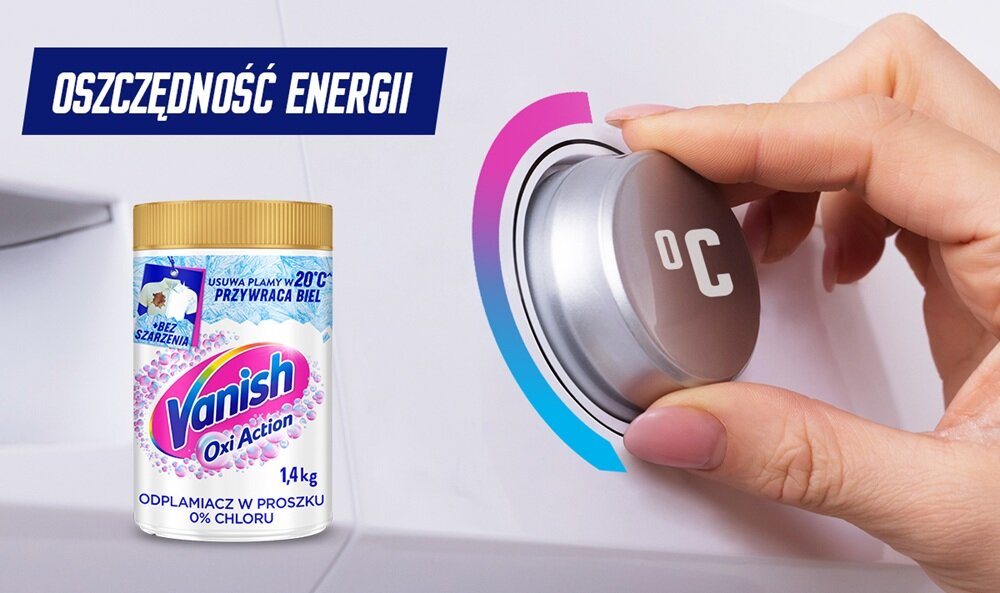 Odplamiacz do prania VANISH Oxi Action Biały 1.4 kg higieniczna czystość, pachnie świeżością, wnika głęboko w tkaniny