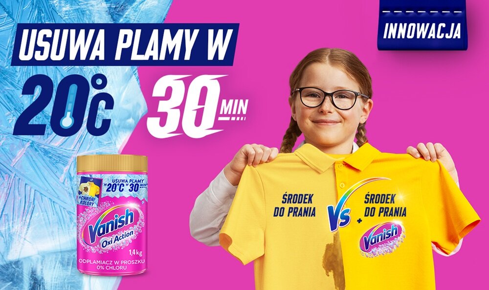 Odplamiacz do prania VANISH Oxi Action Różowy 1.4 kg, początek opisu