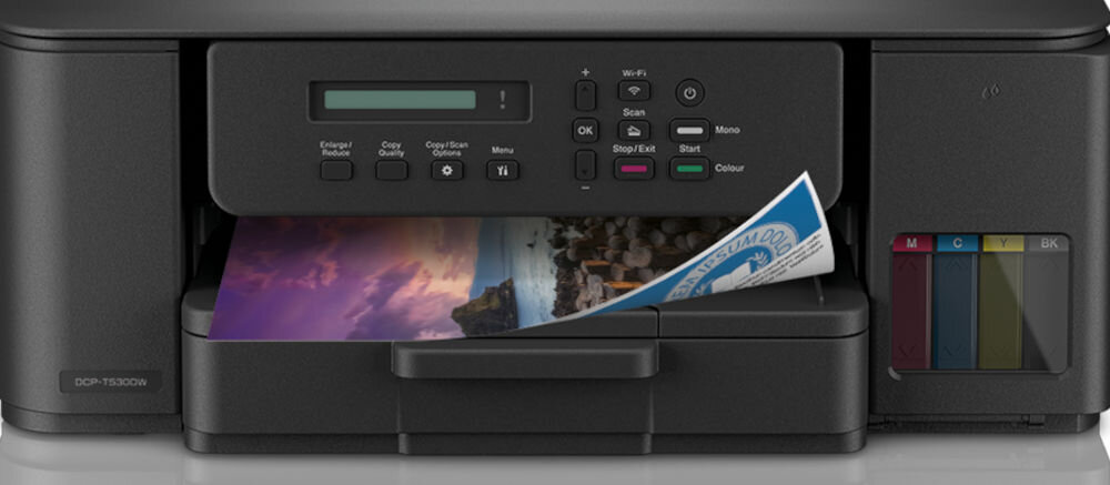 Urządzenie wielofunkcyjne BROTHER DCP-T530DW Druk w kolorze, Automatyczny druk dwustronny, Wi-Fi zbliżenie na podajnik papieru automatyczny podajnik papieru ilość arkuszy sprzyja nieprzerwanej pracy obecność podajnika ręcznego drukowanie na nietypowych nośnikach