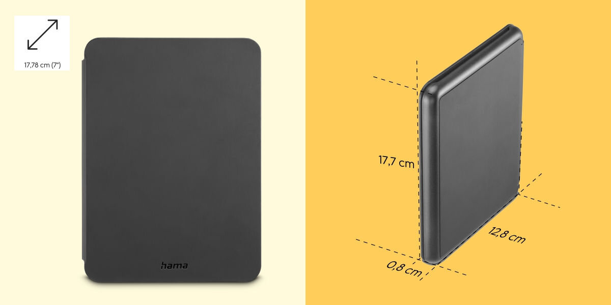 Etui na Kindle Paperwhite 12 HAMA Fold Czarny Perfekcyjne dopasowanie - uchylone etui ustawione bokiem