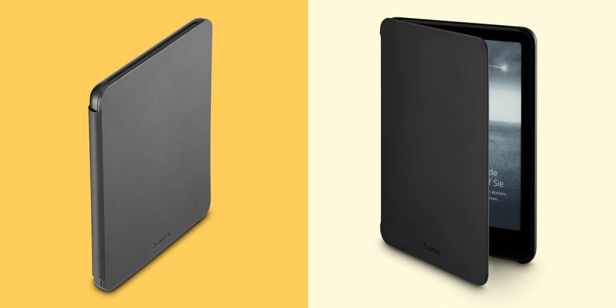Etui na Kindle Paperwhite 12 HAMA Fold Czarny Automatyczna wygoda - wymiary czytnika w etui 17,7 cm 12,8 cm 0,8 cm przekątna okranu 7 cali 17,78 cm