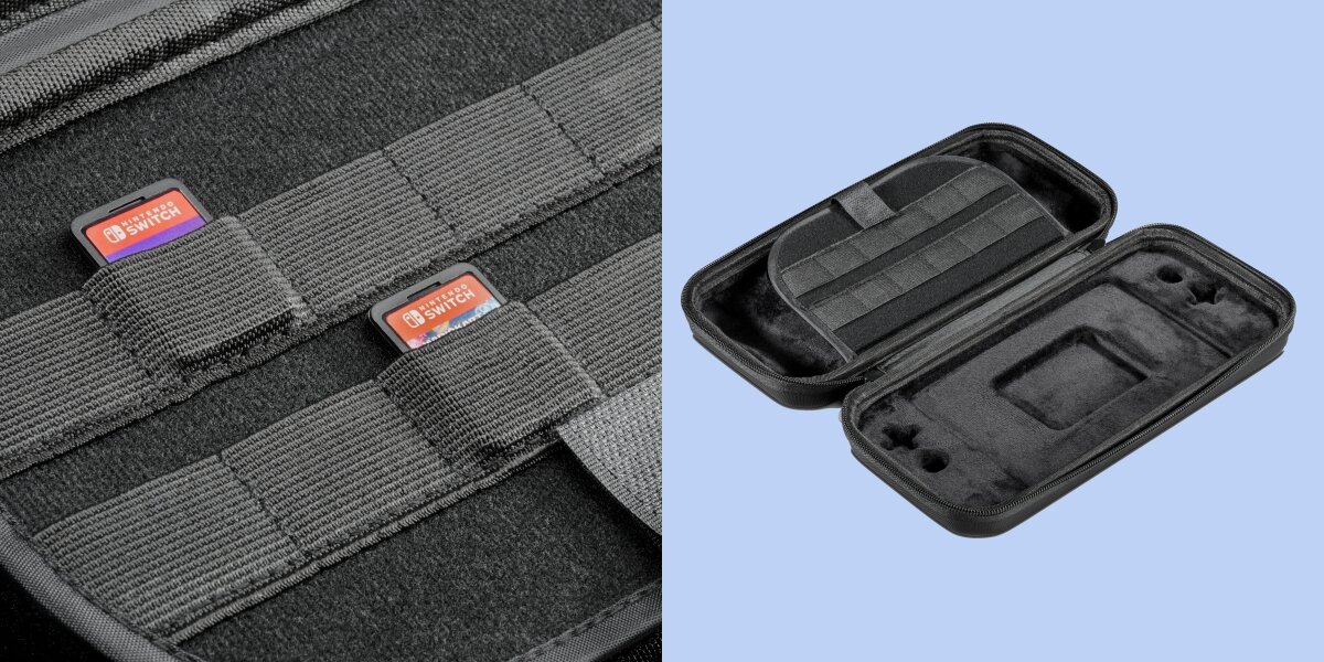 Etui HAMA Urage do Nintendo Switch 2 - Dodatkowy schowek na więcej, otwarte etui na niebieskim tle