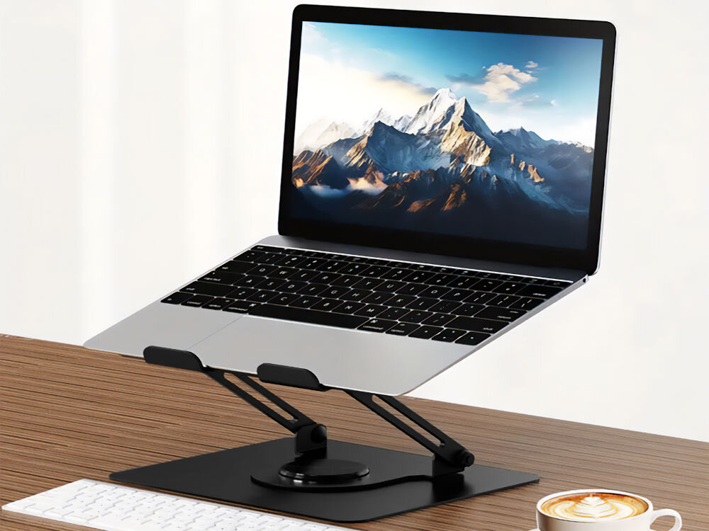 Podstawka pod laptopa MEDIA-TECH Roto MT2662 Obrotowa Czarny prezentacja podstawki na biurku w pokoju z laptopem