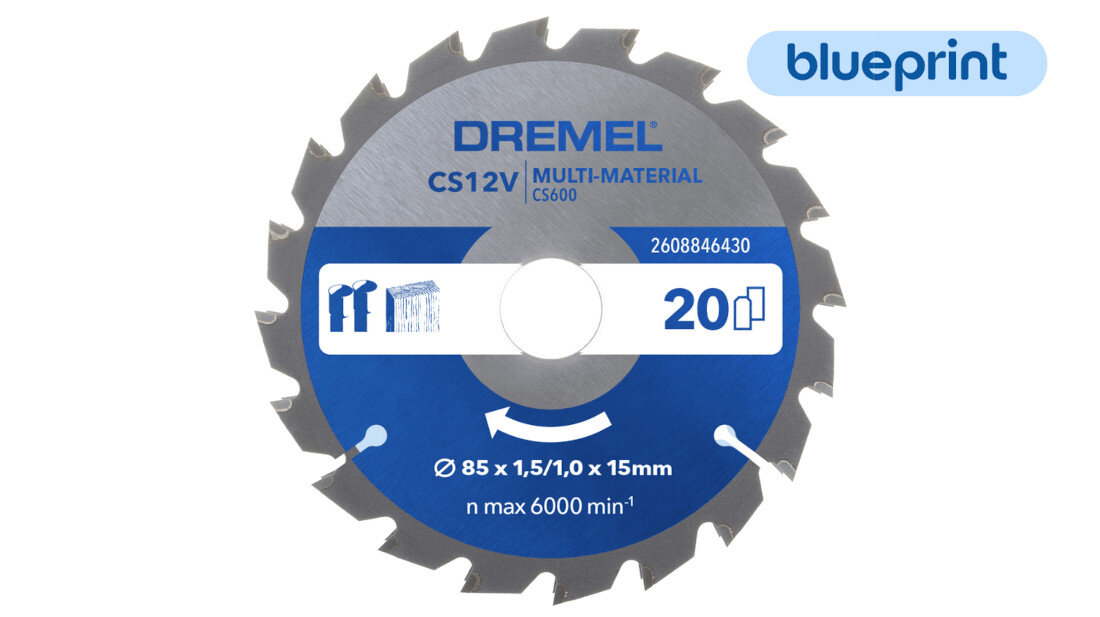 Tarcza do cięciaTarcza do cięcia DREMEL CS600 85 mm korzyści użytkowe średnica głębokość cięcia  w kształcie brzeszczotu do drewna, laminatów, tworzyw sztucznych i metali nieżelaznych  Nakładki z węglików spiekanych 