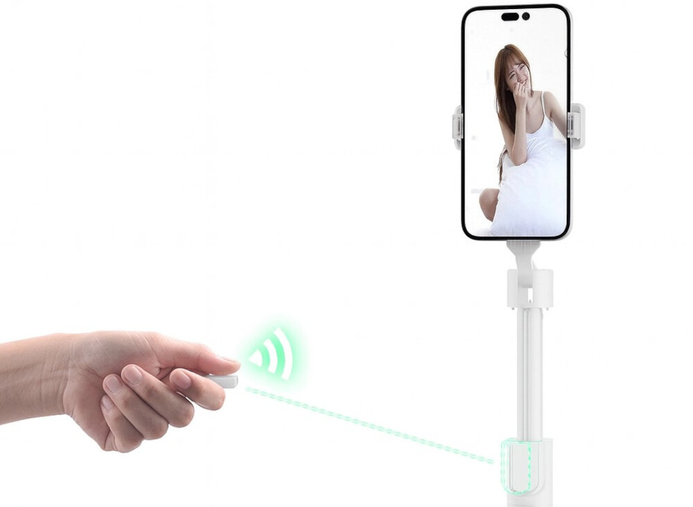 Uchwyt selfie DUDAO F18W Biały Wygodne połączenie Bluetooth wystarczy połączyć kijek z telefonem przez Bluetooth szybkie, wygodne i uniwersalne nagrywanie