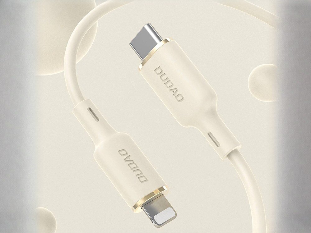 Kabel USB-C - Lightning DUDAO L7SCL 2 metr szybkiego ładowania do 30 W iPhonie i iPadzie Kabel USB-C do Lightning Dudao L7SCL USB-C końcówka Lightning pełną kompatybilność z iPhone'ami i iPadami - dwie końcówki kabla na jasnym tle