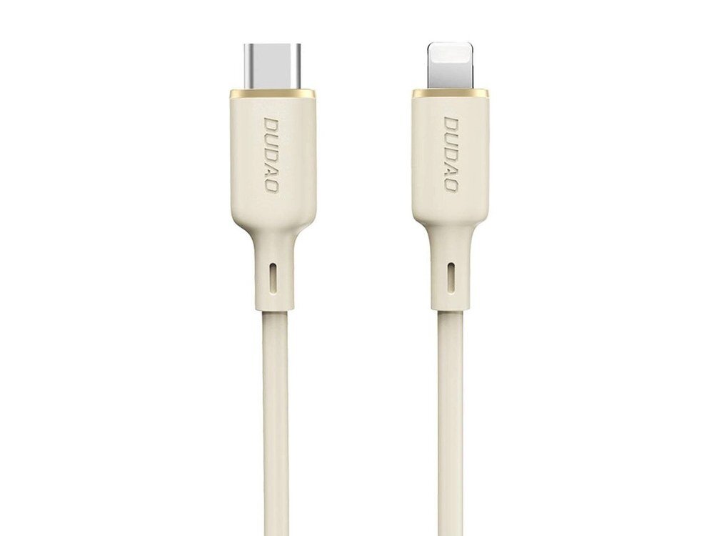 Kabel USB-C - Lightning DUDAO L7SCL 1 metr Wzmocnienie SR (Strain Relief) najbardziej narażonych na zginanie i naprężenia przy wtyczkach wzmocnionej konstrukcji Solidnie osadzone końcówki w silikonowej obudowie - dwie końcówki na białym tle