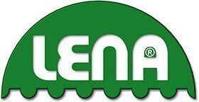 Logo w kształcie półkola z zielonym tłem i białym napisem \'LENA\'.