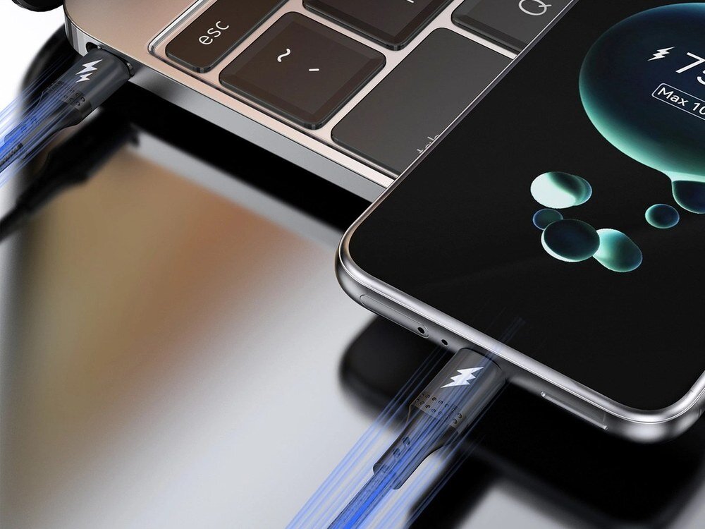 Kabel DUDAO L3CC kabla USB-C/USB-C Dudao L3CC szybkie i wydajne ładowanie  smartfonów, tabletów port USB-C mocy do 60 W - kabel podłączony do smartfona