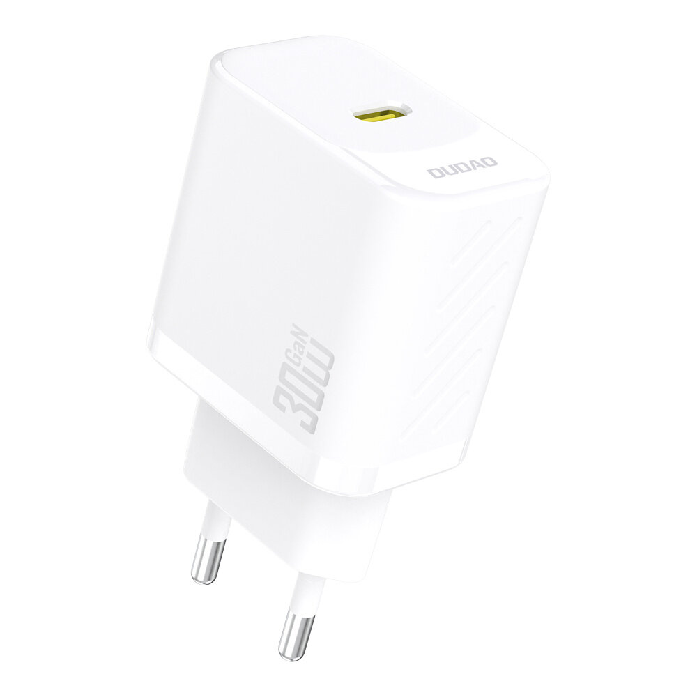 Biała ładowarka sieciowa z wtyczką USB-C, oznaczona napisem \'30W GaN\' oraz logo \'DUDAO\'.
