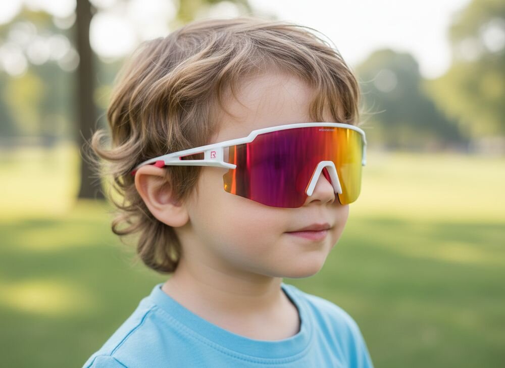 Okulary rowerowe ROCKBROS 8386824303681 Biały, Design, kolor, styl, estetyka, Dziecko w kolorowych okularach na zewnątrz