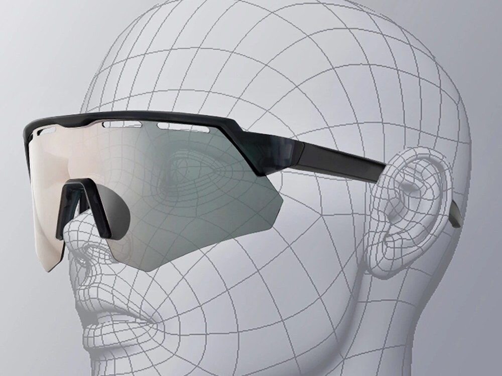 Okulary rowerowe ROCKBROS 8386824303704 Szary, Polaryzacja, UV400, ochrona, widoczność, Grafika przedstawiająca okulary na modelu głowy.