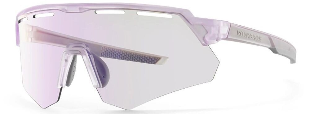 Okulary rowerowe ROCKBROS 8386824303711 Fioletowy, Polaryzacja, UV400, ochrona, widoczność, Grafika przedstawiająca okulary na modelu głowy.