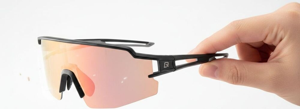 Okulary rowerowe ROCKBROS 8386824303742 Czarno-pomarańczowy, TR, lekkość, ergonomia, dopasowanie, Grafika pokazująca elastyczność zauszników okularów