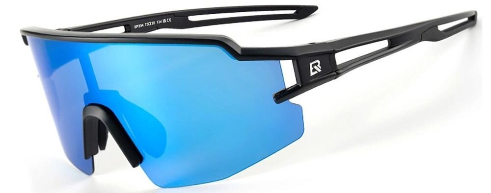 Okulary rowerowe ROCKBROS 8386824303803 Czarno-niebieski, TAC, polaryzacja, kontrast, redukcja odblasków, Białe okulary sportowe z niebieskimi szkłami.