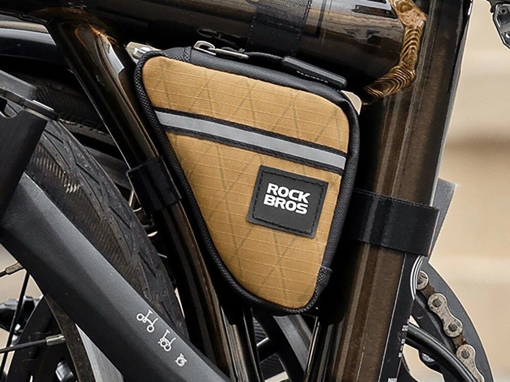 Torba rowerowa na ramę ROCKBROS 8386824308433 Brązowy, Rzep, montaż, prostota, stabilność, Torba rowerowa stabilnie zamocowana do ramy.